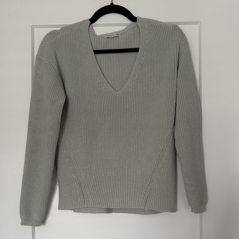 Gentle Fawn Teal-Grey Knit V-Neck Sweater